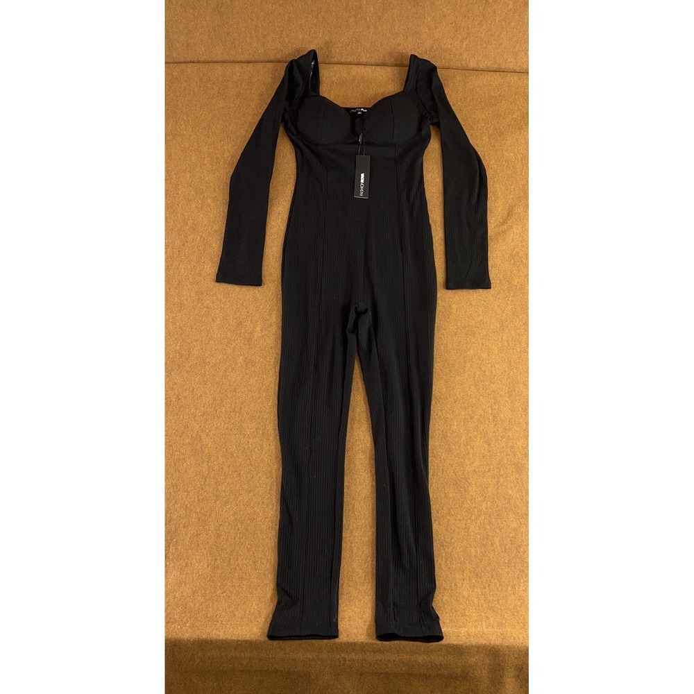 Fashion Nova Womens Size Medium Black Been That Way Padded Jumpsuit NWT *Flaw